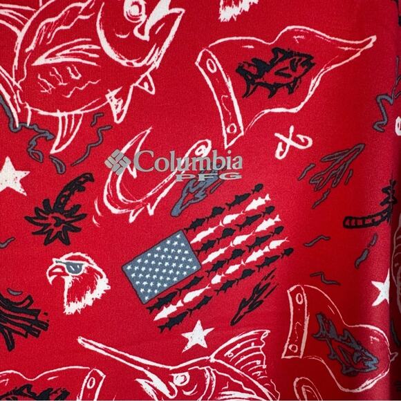 Columbia PFG Midway Bay Red Spark Americana Fish Print Omni-Wick Freeze plus siz - Picture 3 of 11